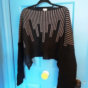 Boxy Black Staggered Hem Sweater